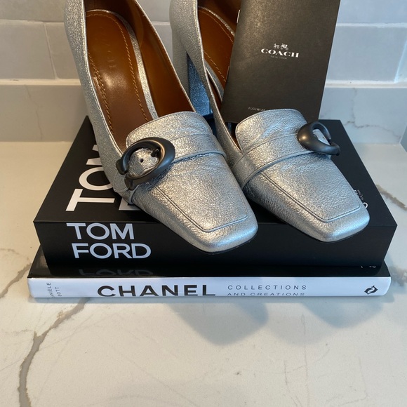 Coach silver high heel loafers size 9.5 - Picture 2 of 8